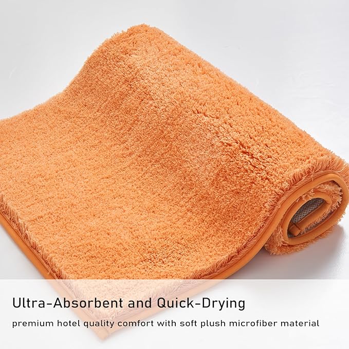 Douceur Orange Bathroom Rugs Non Slip, Super Soft Microfiber Bath Mats Washable, Fluffy Absorbent Bath Rugs for Bathroom, Quick Dry Shower Mat, 32" x 20"