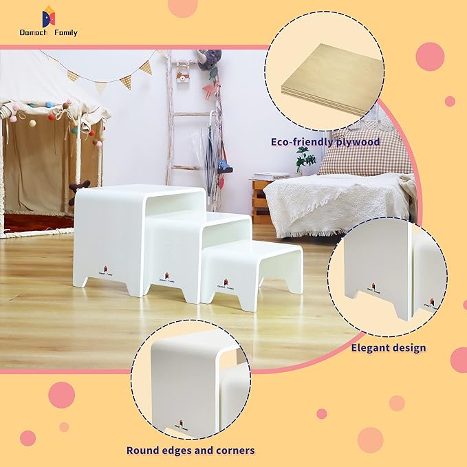 Damoch Family™ Wooden Children Montessori Furniture Set as Kids Chairs and Table,Showcasing Quality,Sturdiness and Versatility,Patented Minimalist Design (White)