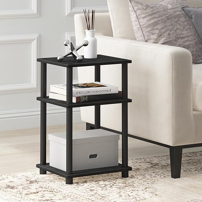 Furinno Just 3-Tier Turn-N-Tube End Table / Side Table / Night Stand / Bedside Table with Plastic Poles, 2-Pack, Americano/Black