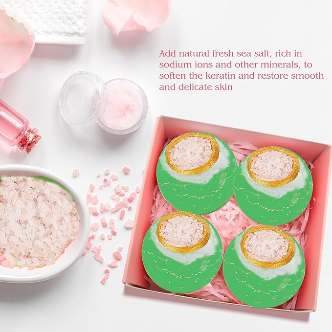 Bath Bombs Salt Balls,Eucalyptus Extract Essential Oils,Moisturizing Dry Skin,Fizzy Spa,Relaxation,Bubble Bath Bomb Gifts Idea for Men Women,4PCS