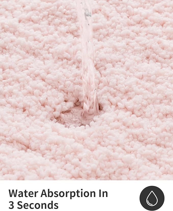 ILANGO Pink Bathroom Rugs 32" × 20" Non Slip & Super Absorbent Extra Thick Soft, Washable Bath Mat for Floor, Microfiber Plush Shaggy Bath Rug with Rubber for Bathtub Shower Room Sink