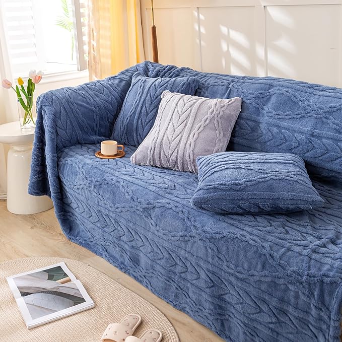YUSOKI Sherpa Throw Blanket(Without Pillows)-3D Stylish Design Super Soft Cozy Blanket Thick Plush Fluffy Blankets for Teen Girls Women Couch Bed Sofa Chair Men Boys Gift(Washed Blue,50"x65")