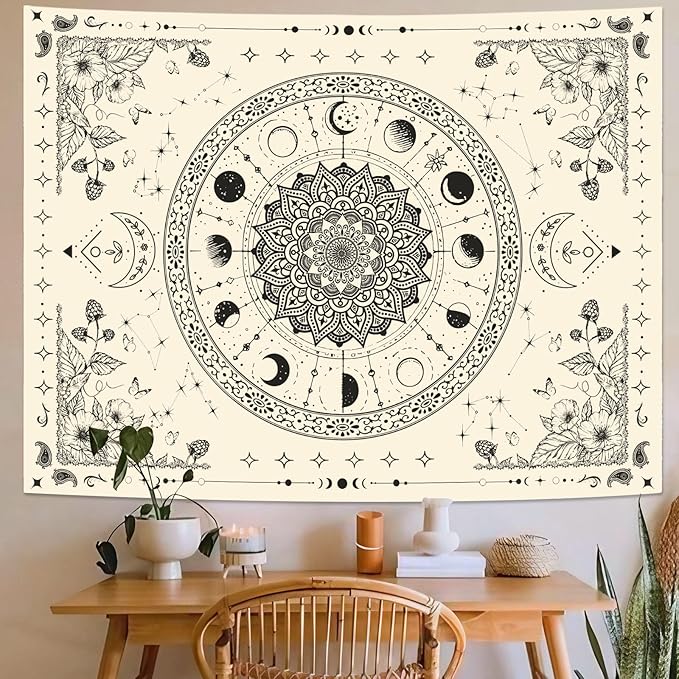Lunerfex Mandala Moon Tapestry Boho Tapestry for Bedroom Black and White Tapestries Wall Hanging Living Room Wall Art and Home Decor 70x90
