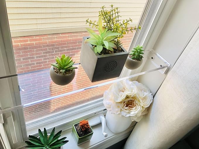 DistinctAndUnique Elegant and Sophisticated Floating Window Shelf (29.5", Triple Shelf) - Crystal Clear Recessed Durable Strong Acrylic Trinket, Plants and Succulents Indoor Collection Display Stand