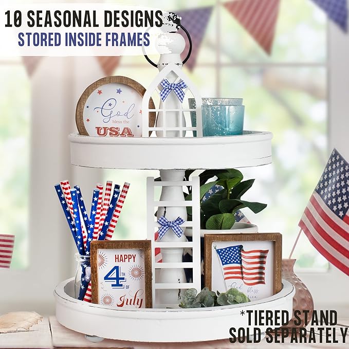 The Ultimate Farmhouse Tiered Tray Decor Set - Beautiful Year Round Seasonal & Holiday Decoration Bundle - The Perfect Lemon, 4th of July, Summer and Spring Centerpiece Design for Home & Kitchen Decor