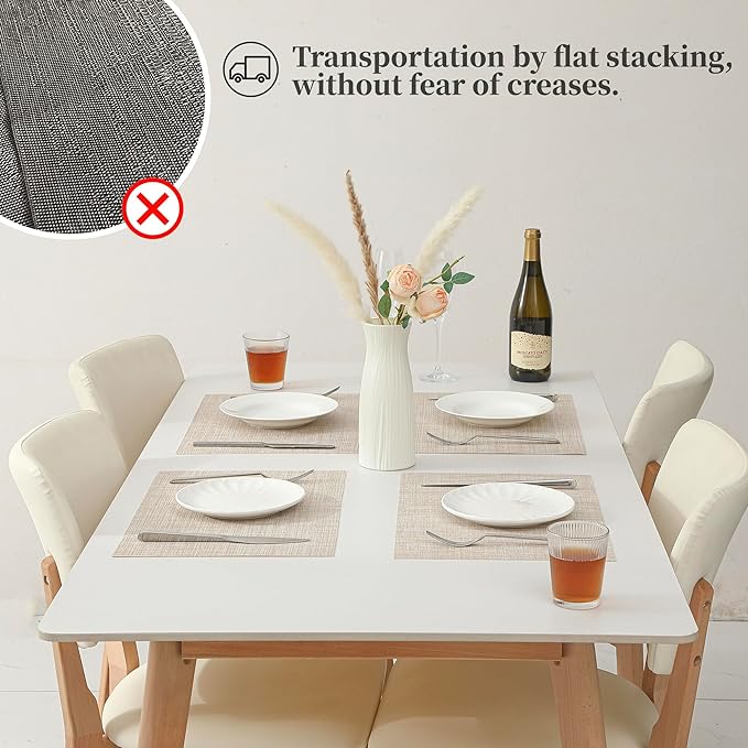 Leetaltree Beige Placemats Set of 8 - Heat Resistant Non-Slip Place mats for Dining Table, Washable Durable PVC Vinyl Woven Table Mats(Beige, 8)