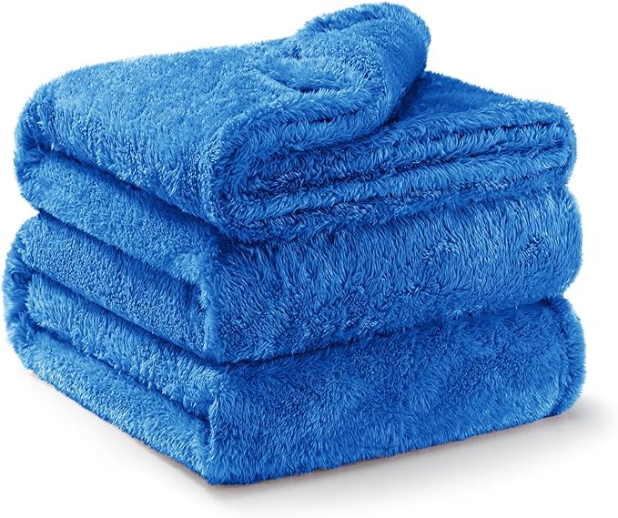 Exclusivo Mezcla Plush Fuzzy Fleece Bed Blanket Queen Size, Super Soft, Fluffy and Warm Blankets,Suitable for All Seasons (Cobalt Blue, 90x90 Inches)
