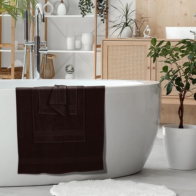 Belizzi Home Ultra Soft 6 Pack Cotton Towel Set, Contains 2 Bath Towels 28x55 inch, 2 Hand Towels 16x24 inch & 2 Wash Coths 12x12 inch, Ideal for Everyday use, Compact & Lightweight - Brown