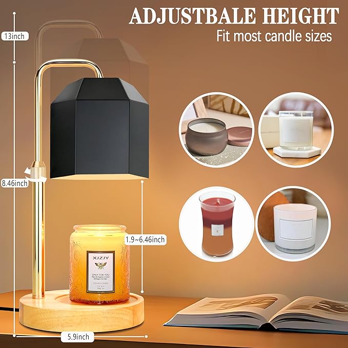 Candle Warmer Lamp with Timer Dimmer,Adjustable Height Candle Warmer, Candle lamp for Scented Wax Jar Candles,Gifts for Mom Women, House Warming Gifts for New Home Bedroom Decor,A1- Black