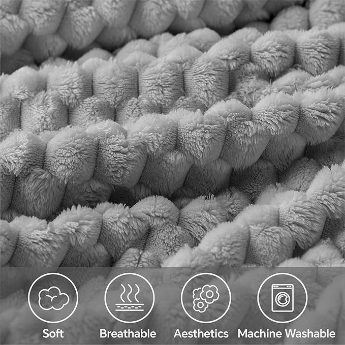BEDELITE Fleece Blanket Twin Size for Bed Couch, 3D Jacquard Decorative Grey Throw Blanket, Soft and Cozy Warm Plush Fuzzy Throw All Seasons Suitable, 60x80Inches
