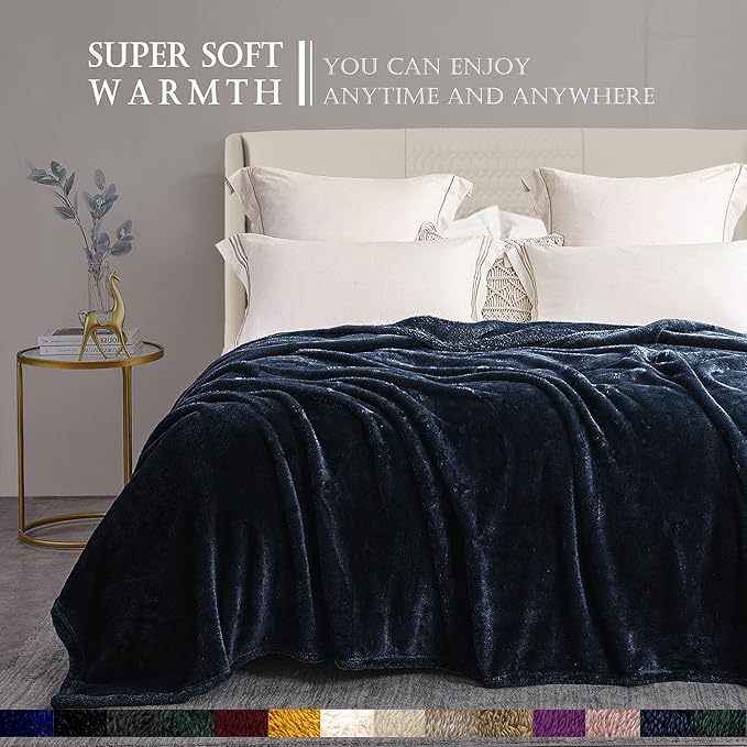 Exclusivo Mezcla Plush Fuzzy Fleece Bed Blanket Queen Size, Super Soft, Fluffy and Warm Blankets,Suitable for All Seasons (Navy Blue, 90x90 Inches)