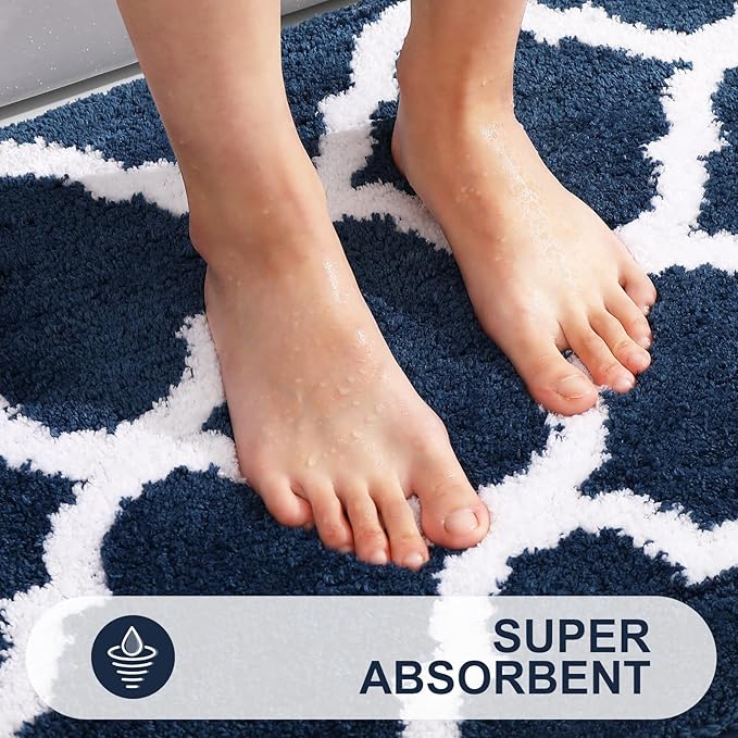OLANLY Bathroom Rugs 36x24, Soft and Absorbent Microfiber Bath Rugs, Non-Slip Shaggy Shower Carpet, Machine Wash Dry, Bath Mats for Bathroom Floor, Tub and Shower, Navy