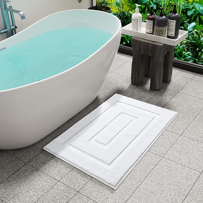 HOMORE Bathroom Rugs 24x36 Inch White Bathroom Runner Rug Non Slip Washable, Soft and Absorbent Bath Rugs, TPR Backing Bath Mat, Plush Bath Rug for Shower Floor
