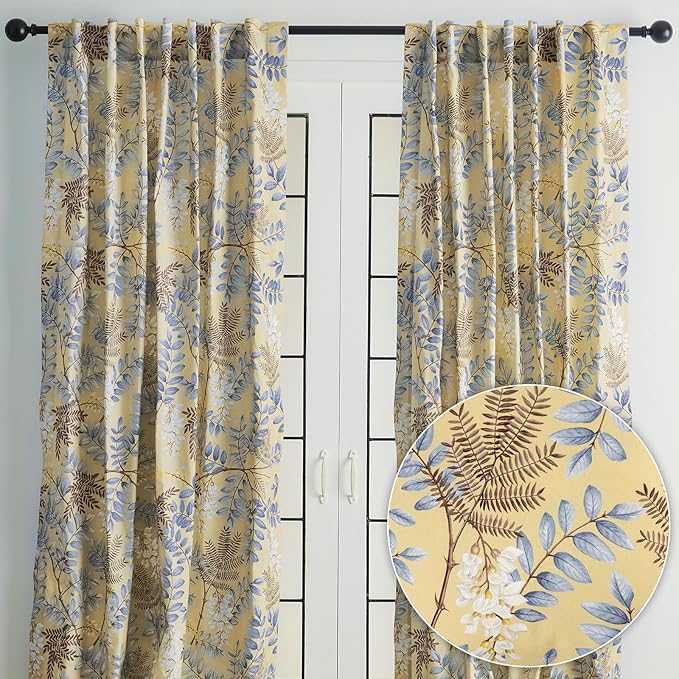 Maison d' Hermine Curtains for Living Room 100% Cotton 96 inch Length Two Panels Light Filtering Curtains for Bedroom Windows with Rod and Loop Pockets Drapes (Feuillage Light Ecru, 50" W x 96" L)