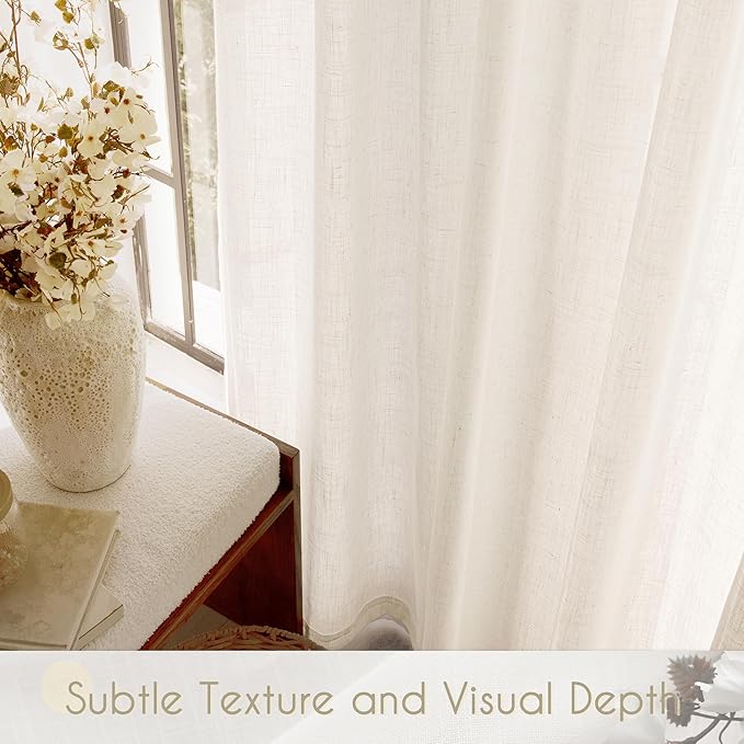 2 Panels Set Cream Linen Curtains 108 inches Long For Living Room Neutral Farmhouse Light Filtering Semi Sheer Linen Drapes 108 inch Ceiling To Floor For Large Window Villa Hallway Ivory FT 42x108