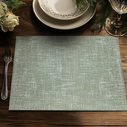 JINCHAN Burlap Textured Placemats Set of Four Farmhouse Cloth Place Mats Table Mats Sturdy Fabric Placemats for Kitchen Dining Table Double Layer Heat Resistant Tablemats 13 x 19 Inch Green