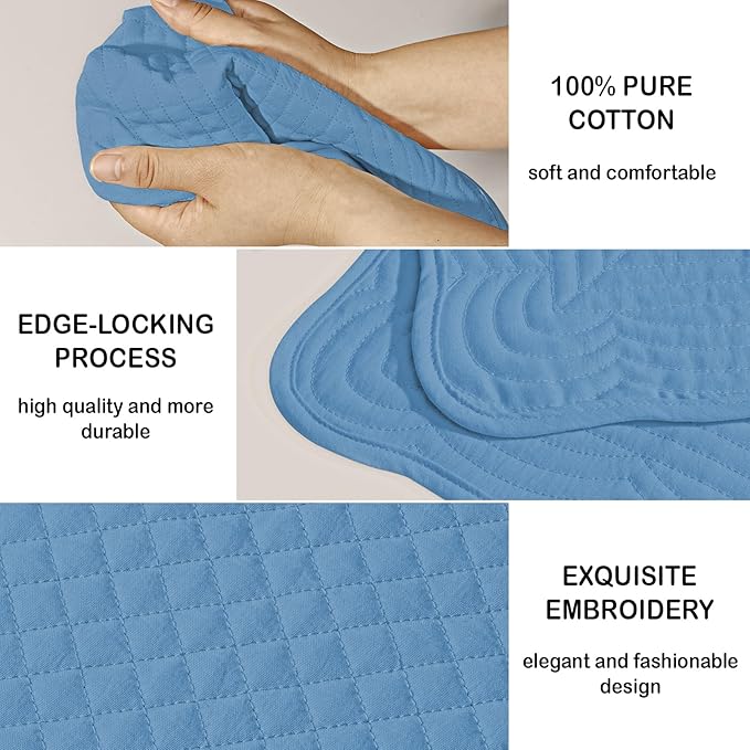 Blue 100% Cotton Placemats Set of 6, Rectangular Placemats Machine Washable-13x18 Inches for Kitchen or Dining Table Fabric Rectangular Table Mats