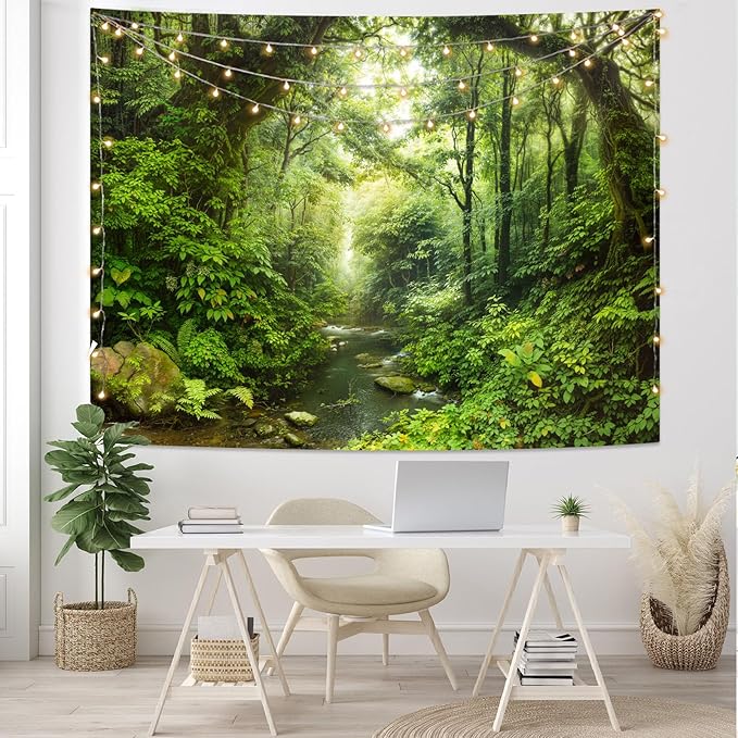 Lunerfex Forest Tapestry Natural Wall Green Tapestry for Bedroom Ceiling Tapestries Wall Hanging for Bedroom Living Room Wall Decor Forest-1 70"x90"