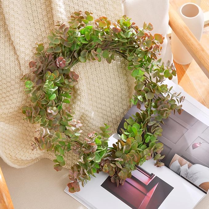24pcs Artificial Eucalyptus Stems Fake Eucalyptus Leaves Branches Faux Greenery Stems for Vase Home Wedding Bouquet Wreath Decor, Red