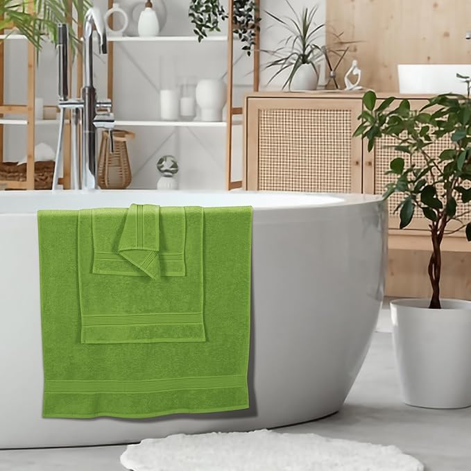 Belizzi Home Ultra Soft 6 Pack Cotton Towel Set, Contains 2 Bath Towels 28x55 inch, 2 Hand Towels 16x24 inch & 2 Wash Coths 12x12 inch, Ideal for Everyday use, Compact & Lightweight - Kiwi Green