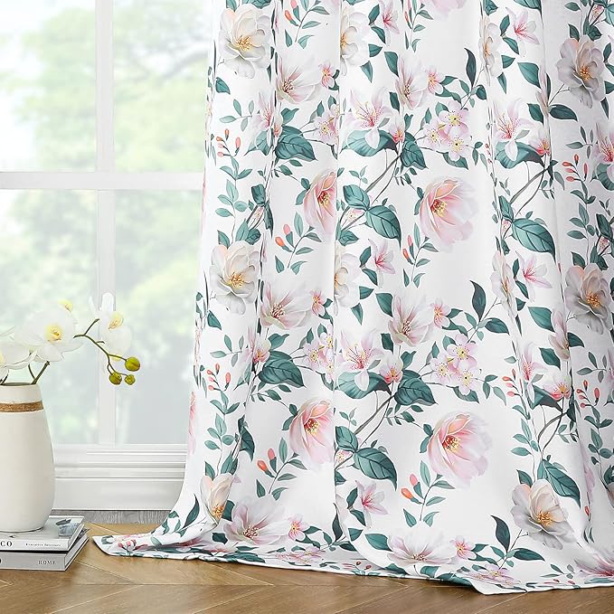 Joydeco Floral Curtains 84 Inches Long for Bedroom 2 Panels, Patterned Curtains Room Darkening Panels for Living Room with Grommet, Pink Flower Printed Drapes(Lily Pink-84)
