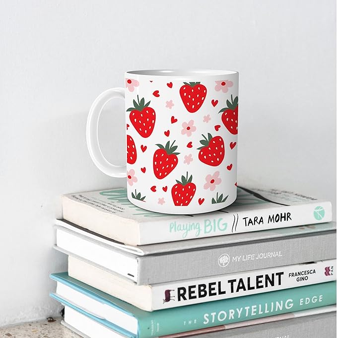 Strawberry Mug - Strawberry Coffee Mug, Cute Mugs, Aesthetic Mug, Strawberry Gifts, Strawberry Kitchen Home Decor, Strawberry Ceramic Coffee Mug 11 oz