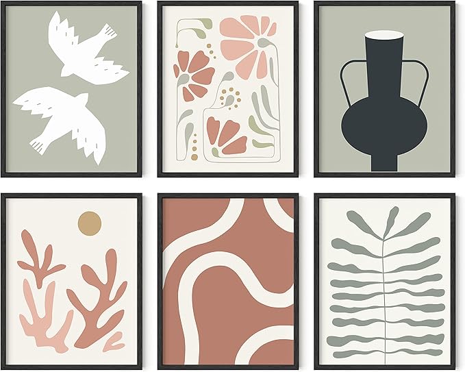 HAUS AND HUES Boho Pictures Wall Decor - Mid Century Modern Wall Art, Neutral Aesthetic, Botanical Wall Art Framed, Coral Artwork Wall Decor, Gallery Wall Frame Set (Unframed 11x14)