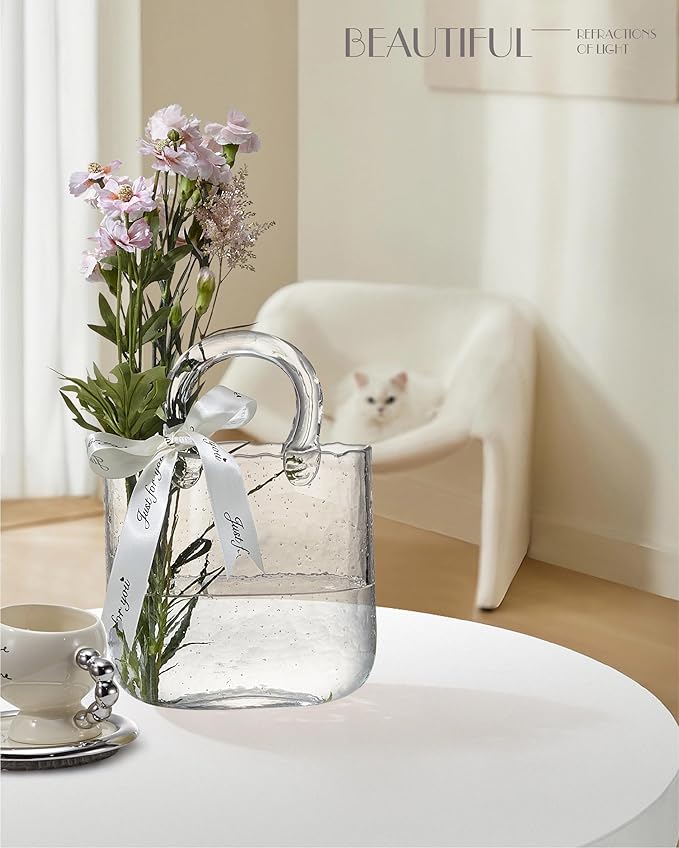 Crystal Handbag Shape Flower Vase - Transparent, Fish Bowl, Home Decor, Events, Office, Garden, Wedding