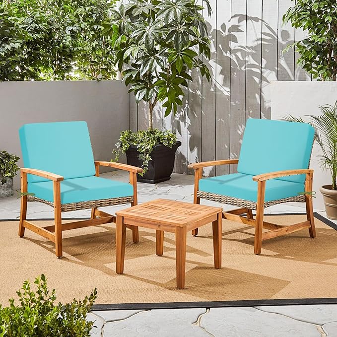 Outdoor Deep Seat Cushion Set of 2, 24 x 24 Inch Waterproof and Fade Resistant Patio Furniture Cushion Backrest with Ties for Patio Garden Yard and Balcony (Teal-2Pcs, 24x24Inch)