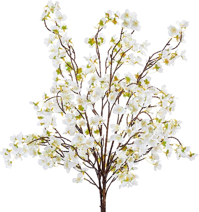 SITUMEIZI Artificial Cherry Blossom Branches Silk 40.58 Inch Faux Cherry Flowers Tall Stems for Home Wedding Bedroom Table Japanese Real Touch Vase Decoration(4Pcs,Ivory White)