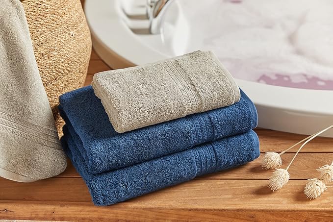 HOMELOVER 4 Piece Towel Set - 100% Organic Cotton 2 Bath Towels & 2 Hand Towels - 500 GSM, Hotel Quality, Soft, Highly Absorbent & Quick Drying Wash Towels for Kitchen & Bathroom (Deep Sea Blue)