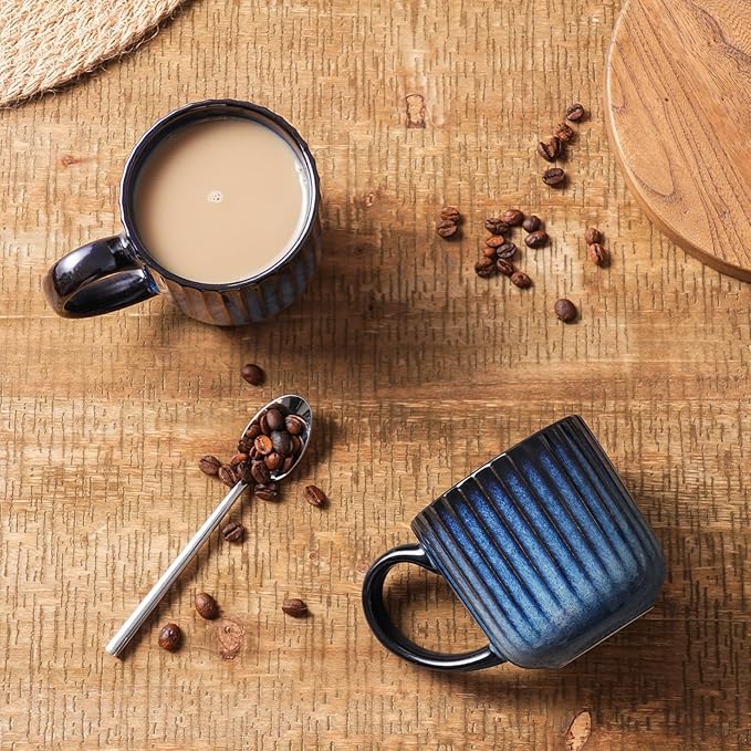 famiware Coffee Mugs Set of 4, Starlight 11 oz Mug Cup Set with Handle for Coffee, Tea, Cocoa, Milk -Ceramic Stoneware Mug Set, Nebulas Blue