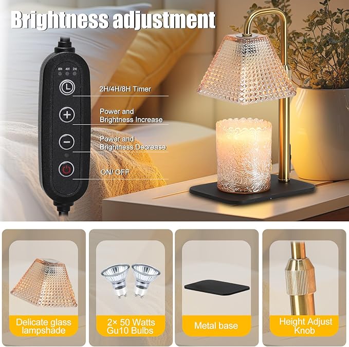 Candle Warmer Lamp with Timer & Dimmer - Electric Candle Wax Melt Warmer with Adjustable Height for Scented Candle Wax, Homer Décor and House Warming Birthday Gifts for Women Mom