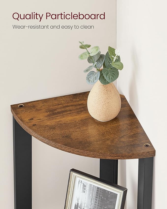 VASAGLE Corner Shelf Stand, 4-Tier Corner Bookshelf, Industrial Ladder Shelf, Plant Stand for Living Room, Office, Kitchen, Rustic Brown and Black ULLS34X