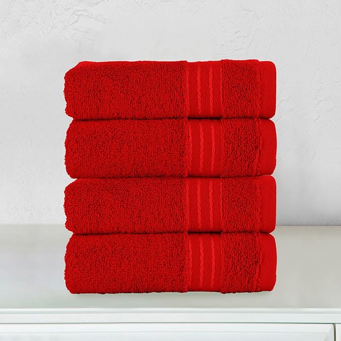 Elegant Comfort Premium Turkish Cotton 4 Pack Hand Towel Set - 16 x 28 inch, Luxurious Hotel Spa Quality 100% Turkish Cotton 4PC Hand Towel Set - Highly Absorbent - Soft Bathroom Towels, Red
