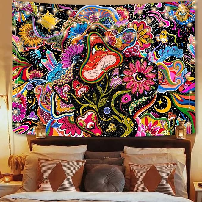 Lunerfex Mushroom Tapestry Pink Flowers Tapestry for Bedroom Aesthetic Tapestries Cute Floral Tapestries Wall Hanging for Bedroom and Living Room Decor Pink Flowers 50×60 Inches