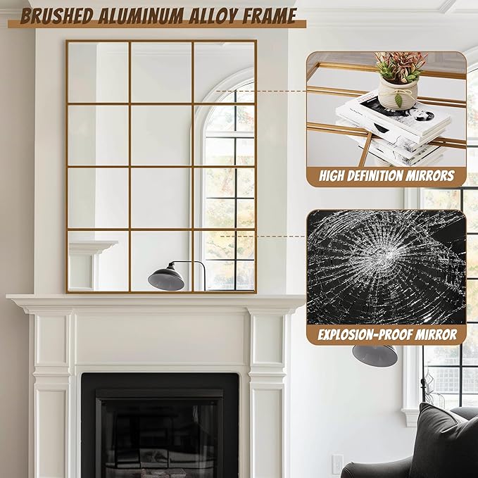 Antok Decorative Mirrors for Wall Decor, 30" x 40" Decorative Wall Mirror Black Window Mirrors Wall Mounted Decorative Mirror for Living Room Dining Room Hallway Entryway,Bronze,Retro Rect Style