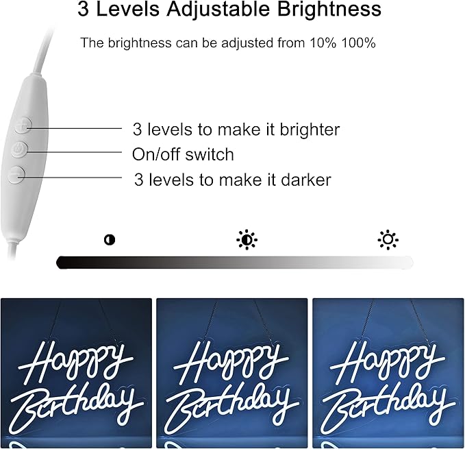 Happy Birthday Neon Sign for Wall Decor, with Dimmable Switch, Reusable Neon Light Sign for All Party Decoration(17X12inches,White)