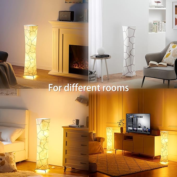 chiphy Floor Lamp, 39" Tall Standing Lamp, 3 Levels Adjustable Brightness LED Bulbs, Column Floor Light, Marble Gradient Fabric Lampshade, Home Decor for Living Room, Bedroom, Kids Room