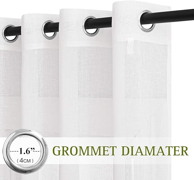 NICETOWN Linen Sheer Curtains Flax Texture for Bedroom Windows, Grommet Semi Sheer Vertical Drapes Privacy with Light Filter for Nursery, White, 36" Wide by 63" Long, 2 Pieces