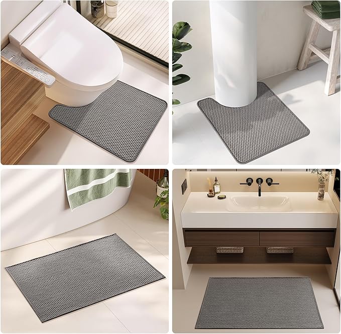Small Bathroom Rugs, Non Slip Washable Bath Rugs Super Absorbent Bathroom Rug Thin Quick Dry Low Pile Bath Mats, Dark Grey 12"x12"
