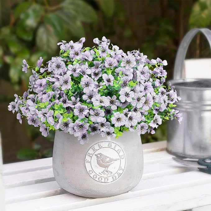 Artificial Flowers Outdoor Faux Plants UV Resistant 12 Bundles Fake Patio Flowers Plastic Greenery Plnats Outside Bulk for Spring Garden Hanging Planter Home Vase Decor, White