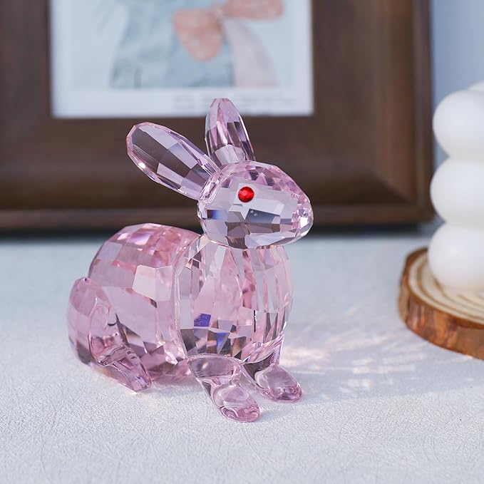 Crystal Rabbit Figurine Faceted Glass Bunny Statue Pink Ornament Animal Collectible Sculpture Handscraft Paperweight Home Decor