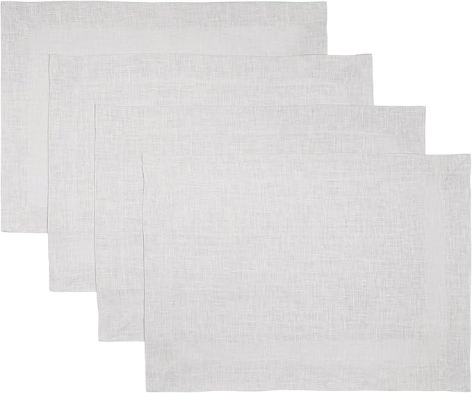 D'Moksha Homes Linen Placemats 14 x 19 Inch - Silver Grey Placemats Set of 4-100% Pure Linen Table Place Mats for Summer - Handcrafted and Machine Washable