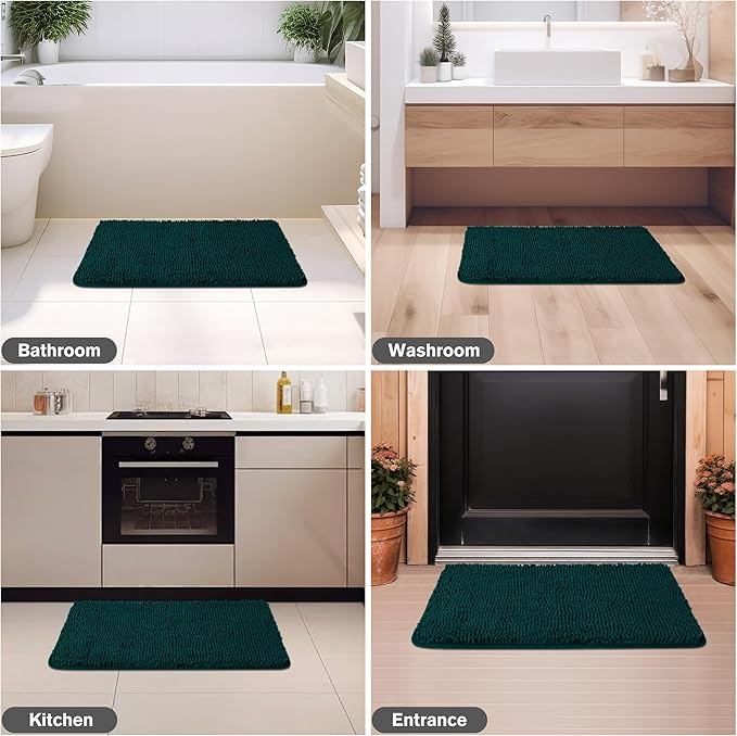 Dark Teal Bathroom Rugs – Absorbent and Washable Bath Mat, Non-Slip, Thick Soft Chenille Bath Rugs for Bathroom Floor, Shower, Sink - 26" x 44"