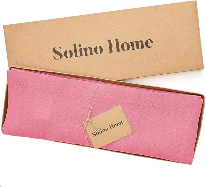 Solino Home Linen Cloth Placemats Set of 4-100% Pure Linen Pink Carnation Placemats 14 x 19 Inch for Summer - Fete