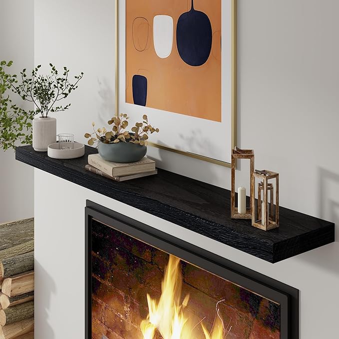 Axeman Floating Shelves, 8 Inch Deep Modern Solid Wood Wall Shelves for Storage, Wall Mounted Display Shelving with Invisible Heavy-Duty Metal Bracket, 48" W x 8" D x 1.6" H, Distressed Black