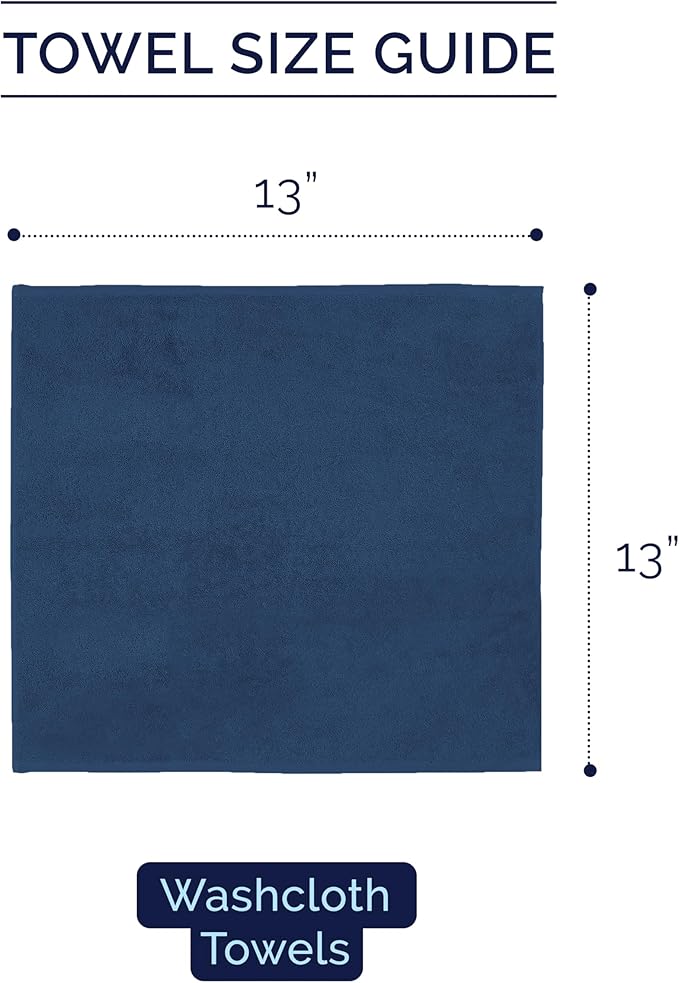 Elegant Comfort Premium Turkish Cotton 6 Pack Washcloths Set - 13 x 13 inch, Luxurious Hotel Spa Quality 100% Turkish Cotton 6PC Washcloth Set - Highly Absorbent - Soft Bathroom Towels, Navy Blue