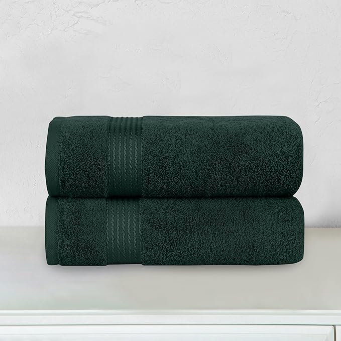 Elegant Comfort Premium Turkish Cotton 2 Pack Bath Towel Set - 27 x 54 inch, Luxurious Hotel Spa Quality 100% Turkish Cotton 2PC Bath Towel Set - Highly Absorbent - Soft Bathroom Towels, Hunter Green