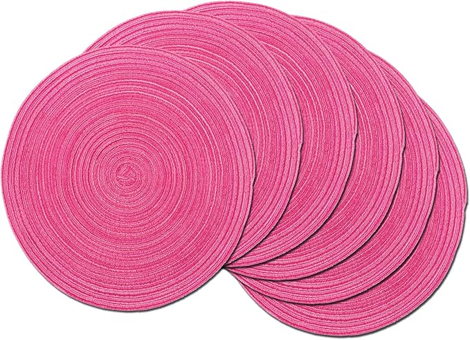 SHACOS Round Placemats Set of 4 Round Table Placemats Braided Cotton Place Mats 15 inch for Kitchen Dining Table Holiday Party (Hot Pink, 4)